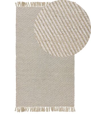 Rechteckiger Boho Teppich mit langen Fransen beige 80 x 150 cm Aladag