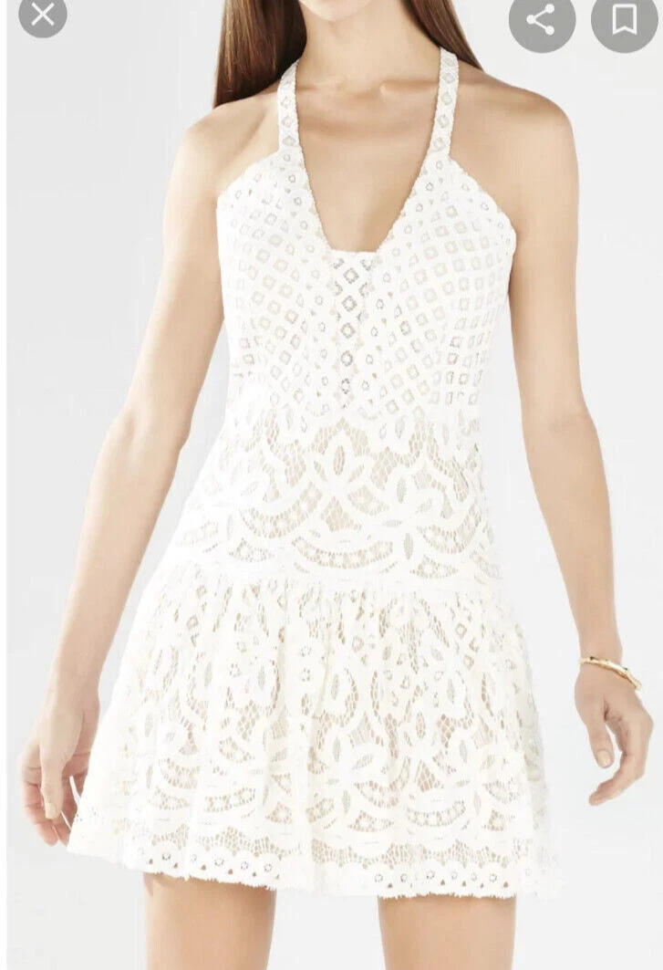 BCBG MAXAZRIA CARLITA LACE DRESS WHITE CREAM MINI DRESS Size Small