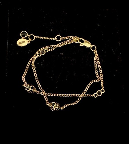 Vintage von Alexander McQueen Armband goldfarben mit Totenkopf Kristall Stein