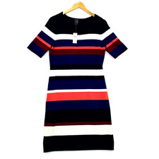 Ann Taylor Women's Dress Size Medium Multicolor Boat Neck Striped Short Sleeves