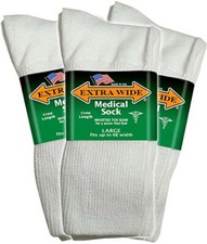 Extra Wide Socks Medical Diabetic Athletic Socks, Size Large 12-16 WHITE 3-Pack