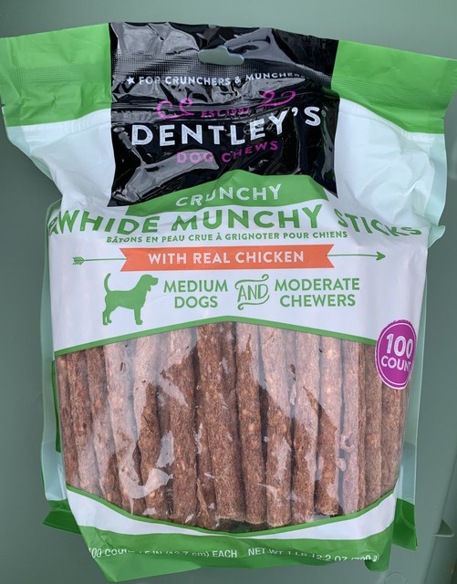 Dentley's Chicken Flavor Crunchy Rawhide Munchy Stick Dog Treats 100