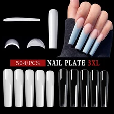504Pcs 3XL Ballerina False Nail Tips Acrylic Full Cover Fake Nails Clear Natural