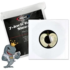 BCW 7-Inch Paper Record Sleeves SQ Corners 45 RPM WHI W/Hole 50 Ct FREE SHIP