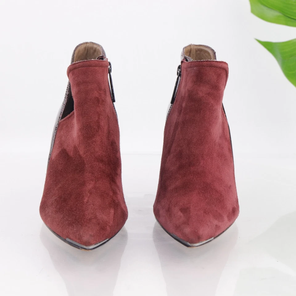 Bota para mujer Donald Pliner Taila talla 8,5 tacón en punta borgoña rojo gamuza recorte Foto 3 de 4