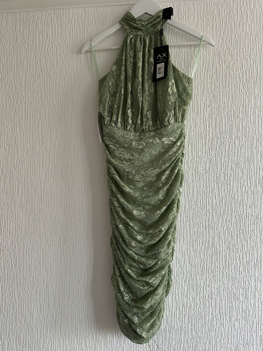 SAGE GREEN LACE RUCHED DRESS 8 AX PARIS BNWT SUMMER PARTY EVENING GLAM  HOLIDAY | eBay UK