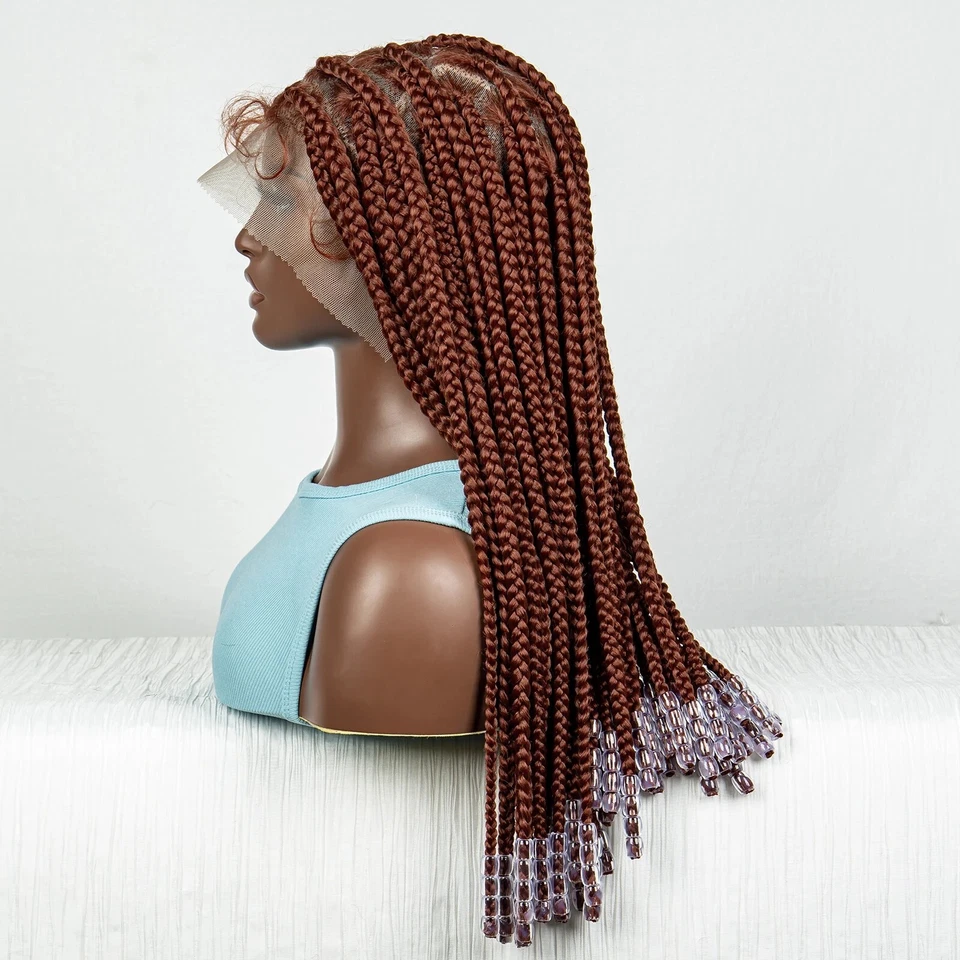 Synthetic Full Lace Braided Wig Ombre Knotless with Bangs Baby Hair 20" - Image 3 of 4