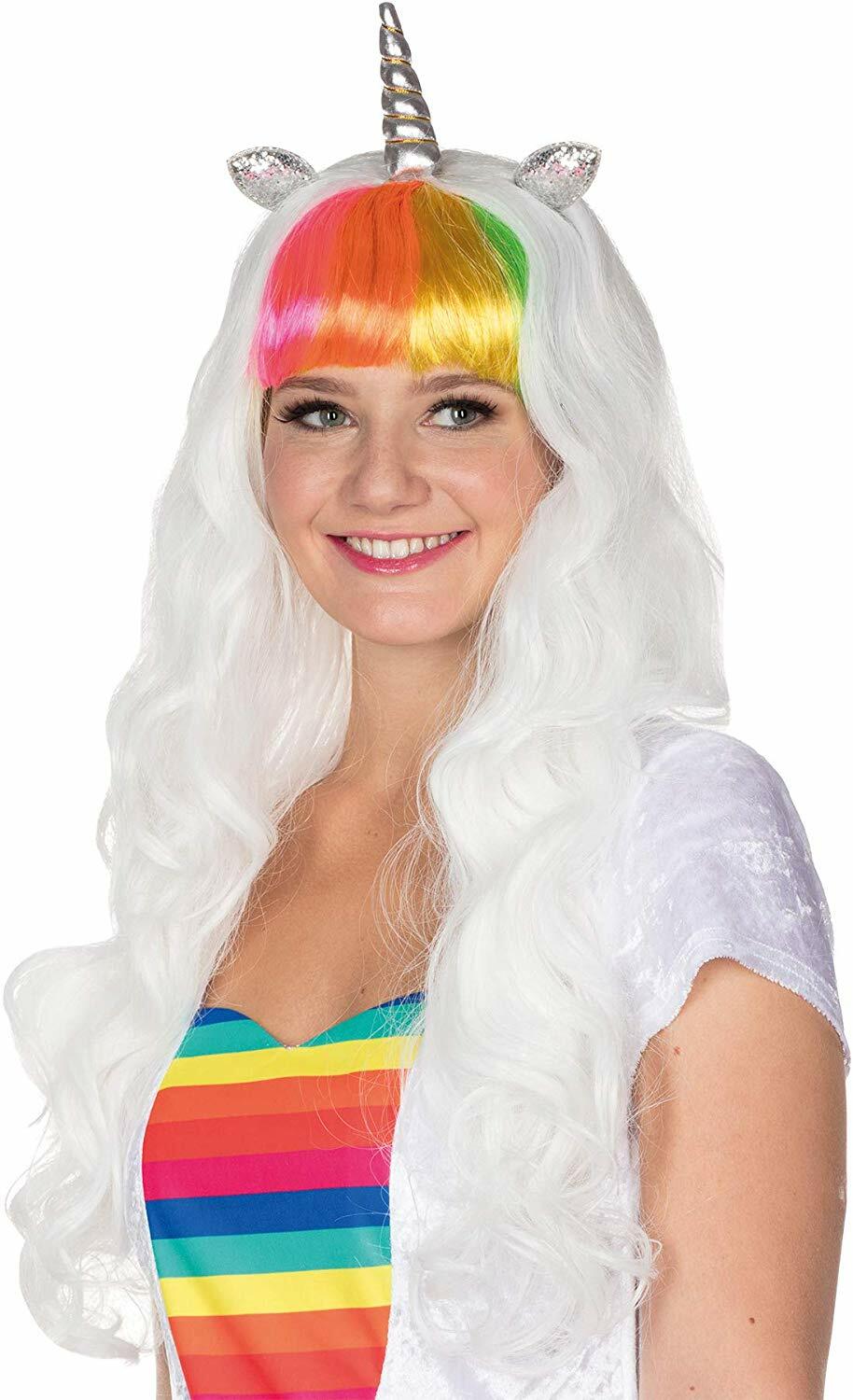 WIG ME UP Einhorn Perücke – Bunte Regenbogen-Locken, 65 Cm, Für Karneval & Cosplay