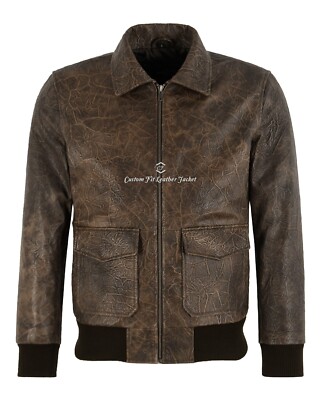 Herren Bomber Pre-Distressed Faltenoptik Classic Air Force Lederjacke