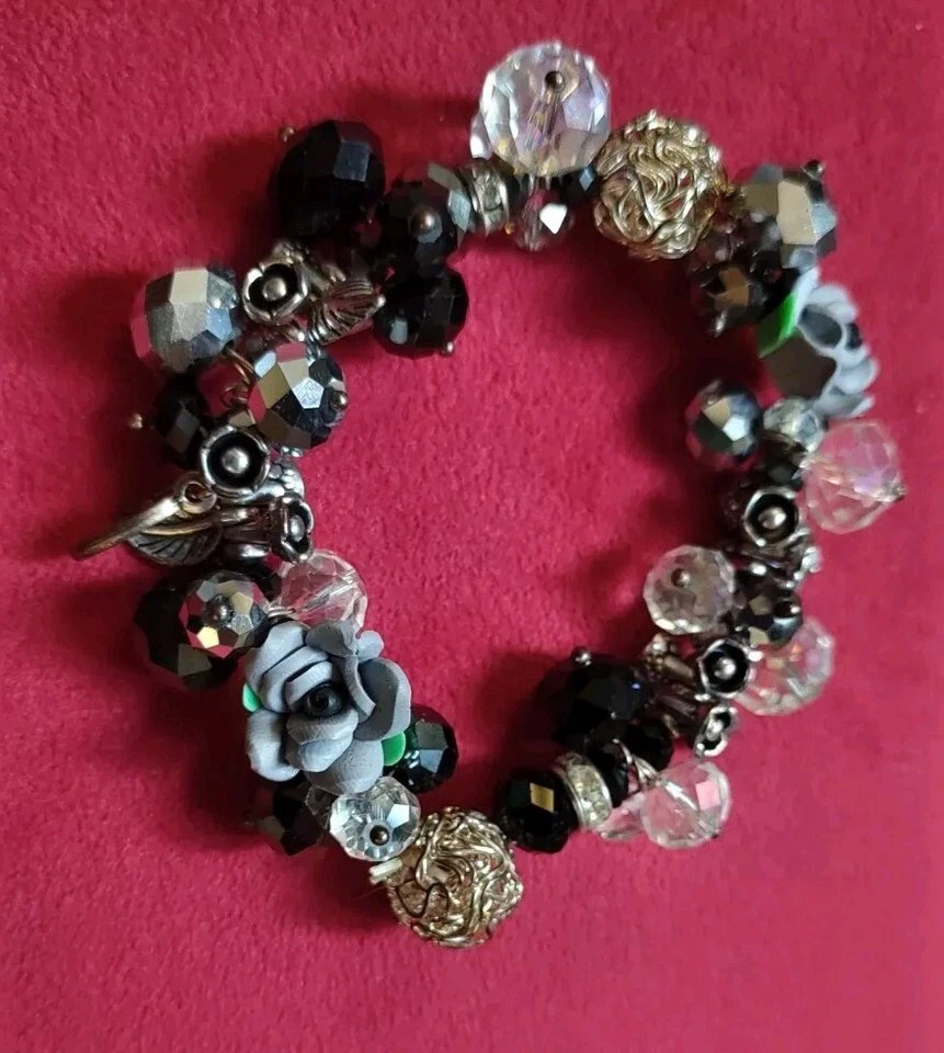 Loculi Armband Bettelarmband Modeschmuck Perlen Rosen Silber blau schwarz neu  - Bild 2 von 4