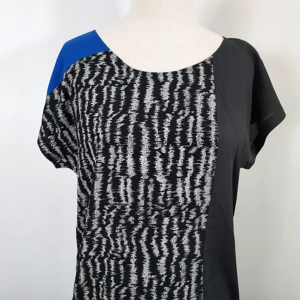 Vestido M60 Miss Sixty para mujer talla 10 bloques de colores negro blanco azul mangas cortas Foto 3 de 4