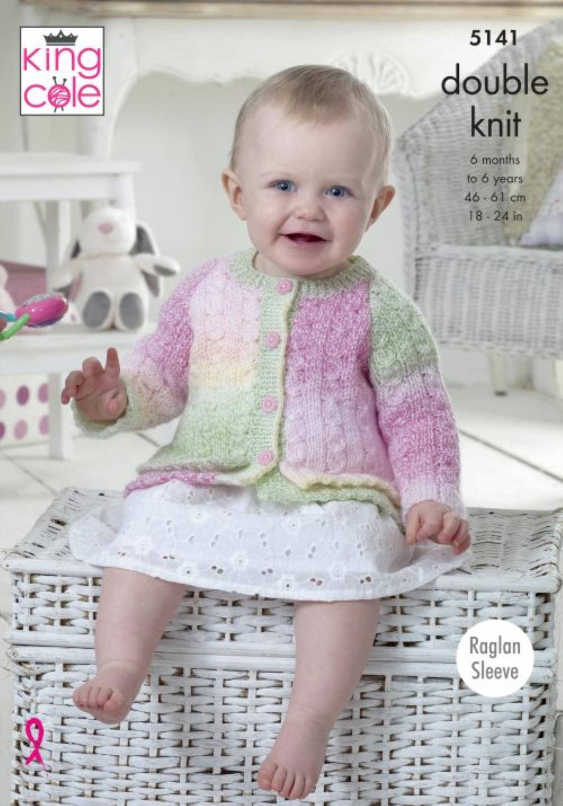 King Cole 5141 Knitting Pattern Baby Child Cardigans and Dress in Melody DK