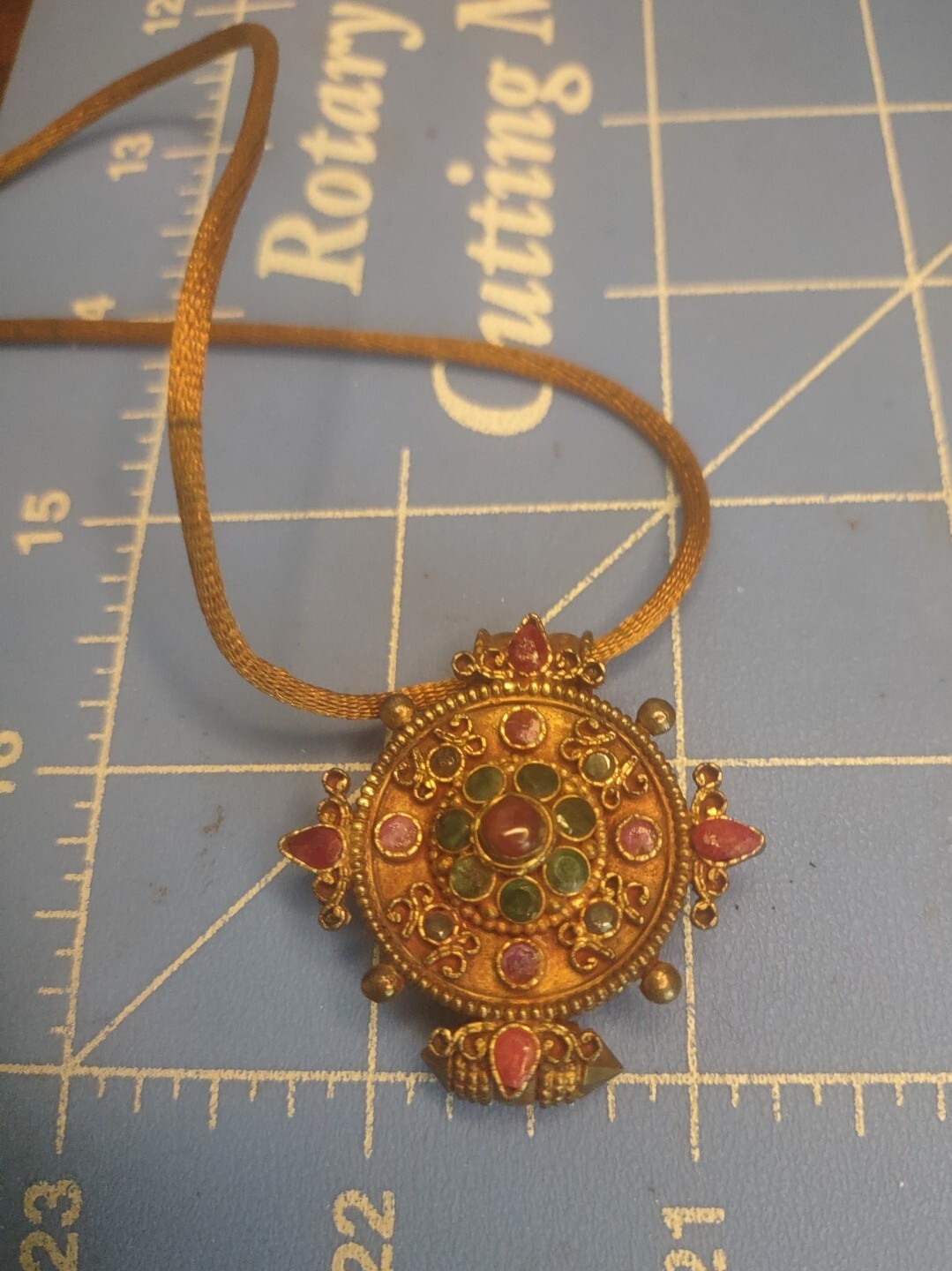 Ruby Emerald Mandala Locket Adjustable Cord Gold … - image 4