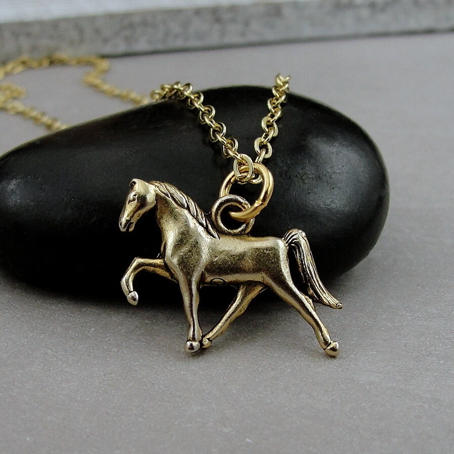 Amazon.com: KECHO 14k Yellow Gold Horse Pendant Necklace Gifts for Women,  Gold Chain Length 18