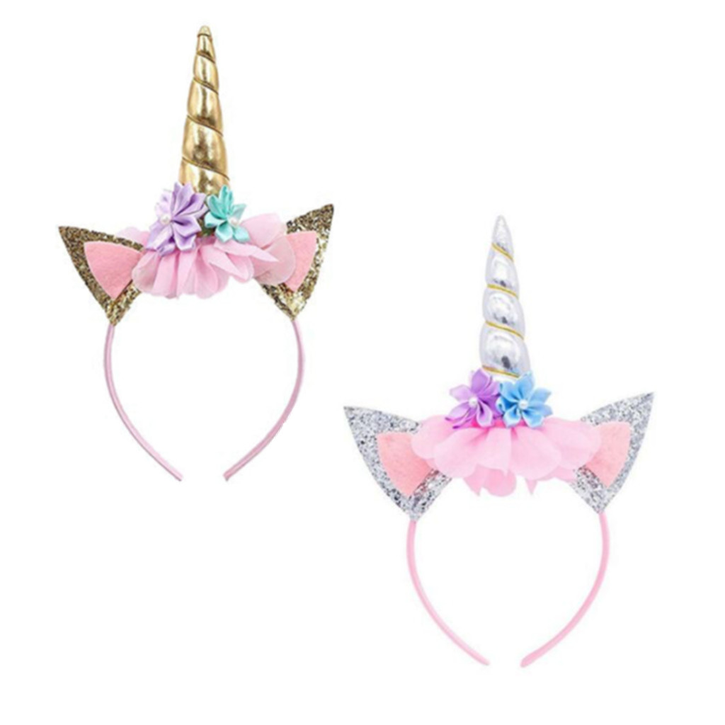Girls Unicorn Headbands for Birthday Party Halloween Costume 2 Pcs Gold/Silver