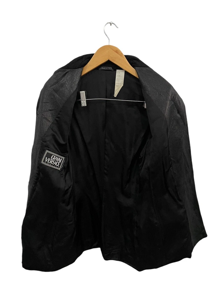 CHAQUETA ESTILO BLAZER DE LANA NEGRA CON RIBETE DE CUERO GIANNI VERSACE Foto 2 de 4