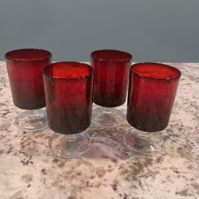 Luminarc Glasses Set Of 4 Ruby Red Cordial Stem France 4'' Tall Christmas Holiday
