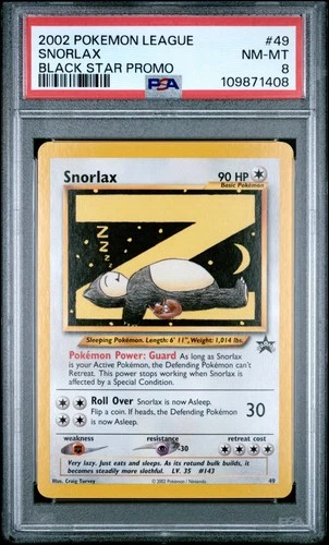 PSA 8 NM-MINT Snorlax 49 "Z" League WOTC Black Star PROMO Pokemon Card 408