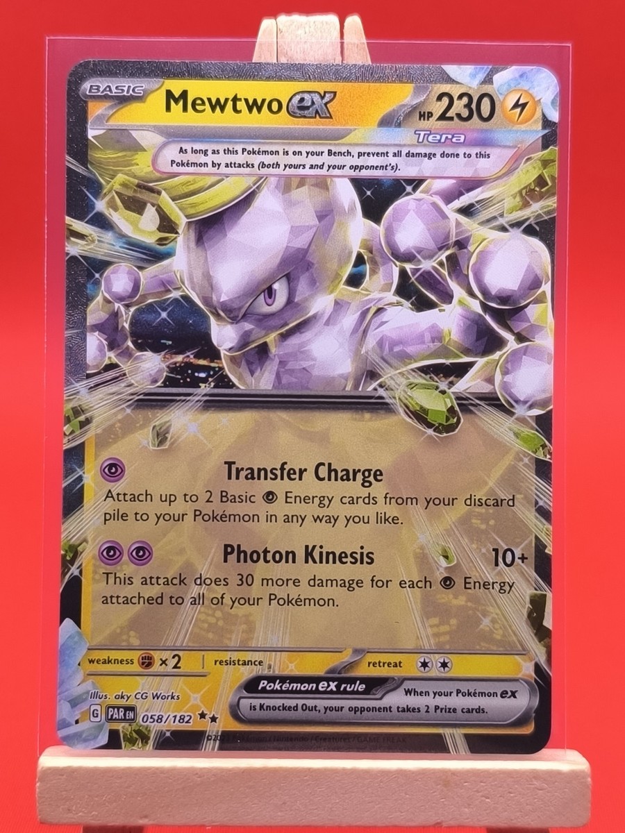 058 182 pokemon card Mewtwo ex 058/182 Paradox Rift Tera Ultra Rare Holo Pokemon Card * New *