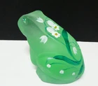 Fenton Lenox Green Frosted Frog Figurine Hand Painted Signed by A Russell