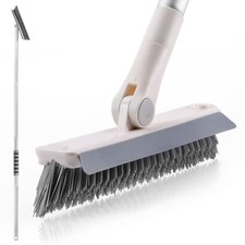Grout Brush with Long Handle 2 in 1 Floor Scrub Squeegee Shower Scrubber Cleaner