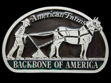 KC17166 VINTAGE 1970s  AMERICAN FARMS - BACKBONE OF AMERICA  PEWTER BUCKLE