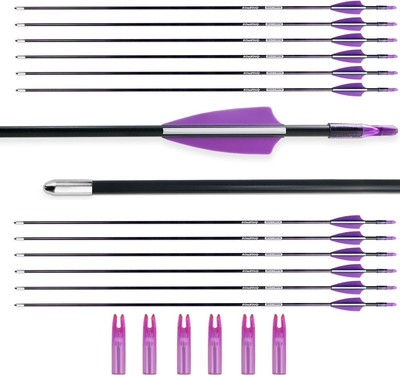 Pack of 12 Bowsoul Target Arrows Carbon Safe Blunt Point Recurve Bow Purple 28''