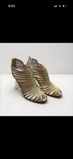 Chanel Beige Patent Leather  Clear PVC Cage Block Heel Pumps WCC Logo Sz8 EU38