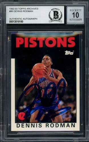 Dennis Rodman Signed 1993-94 Topps Archives Card 86 Pistons Auto 10 Beckett