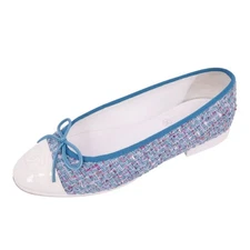 CHANEL Pumps Ballerina G02819 Ribbon Coco Mark Tweed Shoes Womens Used MOLO-0