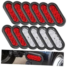  12 Pack Oval LED Trailer Light Kit - 10 LED Stop Reverse, Turn, Red, White