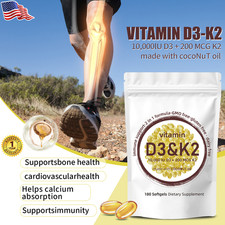 Vitamin D3 10000 iu Plus K2 MK-7 200 mcg 300 Virgin Coconut Oil Softge LOT US
