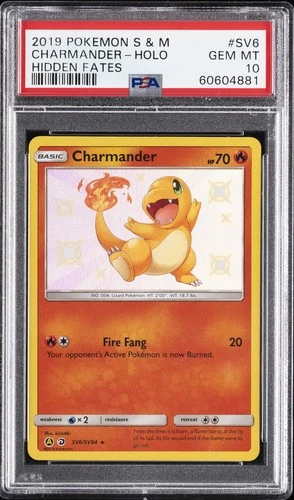 2019 POKEMON SUN & MOON HIDDEN FATES #SV6 CHARMANDER-HOLO PSA 10
