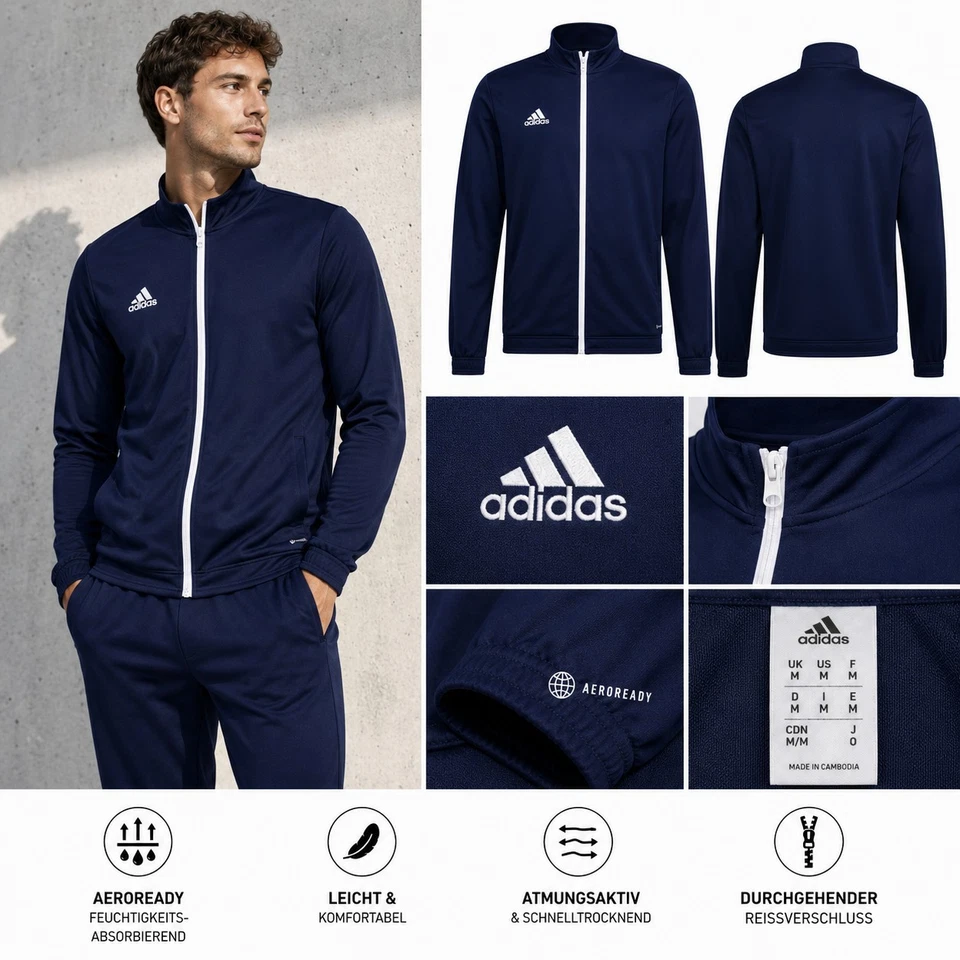 adidas Sportjacke Trainingsjacke Joggingjacke Herren Polyester Blau Gr.M Neu - Bild 1 von 1