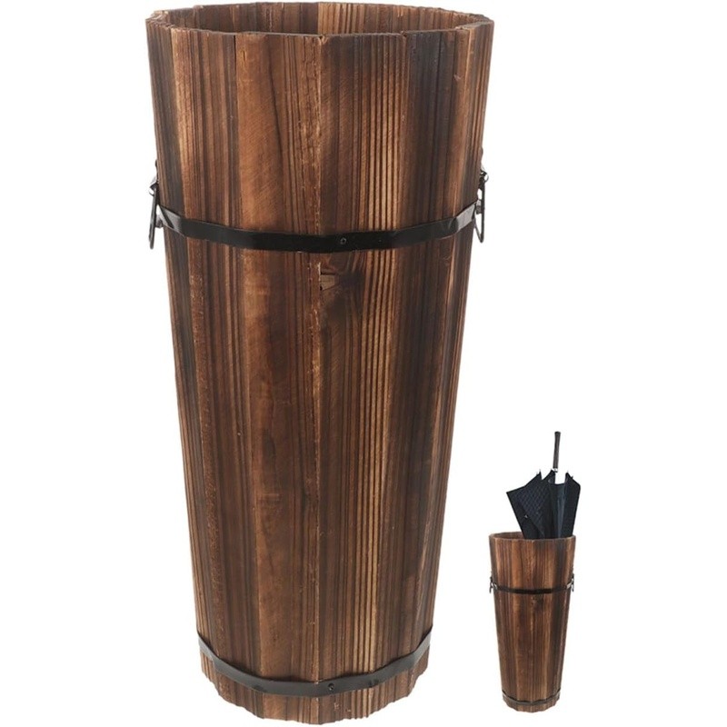 Wooden Umbrella Stand Holder Indoor Cane Fan Organizer Stylish Home Storage New