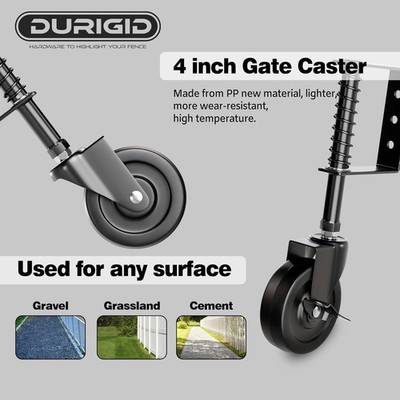 4   Spring Loaded Gate Wheel Side Break Gate Caster Wheel Gate Wheels for Woo...