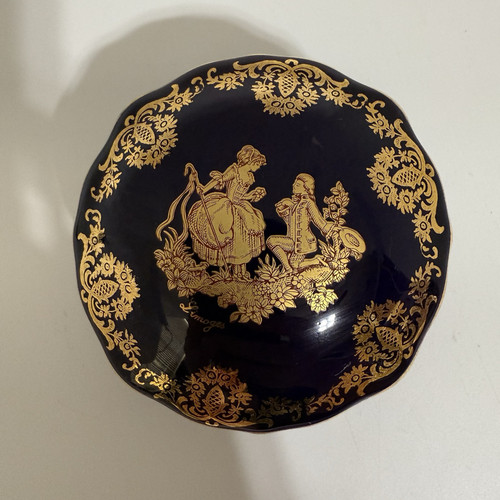 Imperial Limoges Porcelain Cobalt Blue real Gold Trinket Box Made in France - Picture 1 of 11