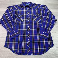 Wrangler Western Shirt Mens Large Blue Plaid Pearl Snap Long Sleeve Cowboy