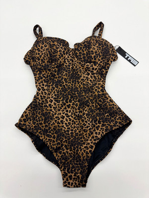 TA3 PUSHY ONE PIECE SWIMSUIT LEOPARD PRINT BLACK UNDERWIRE SIZE XL SHORT A CUP