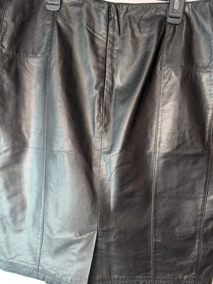 Falda INC International Concepts Talla 14 100% Cuero Negro Lápiz Línea A 8046 Foto 3 de 4