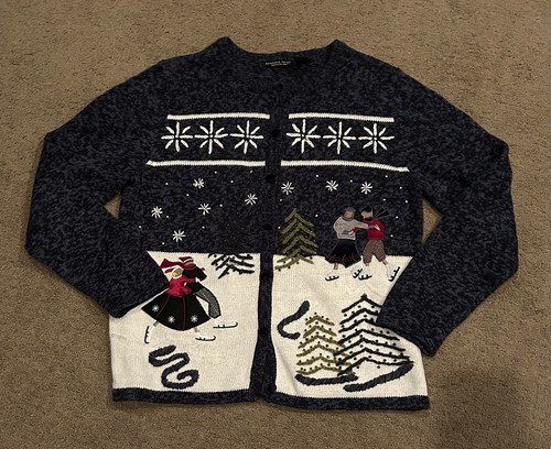 Maglione punto di riferimento cardigan maglia invernale pattinatori su ghiaccio ricamato taglia M - Foto 1 di 7