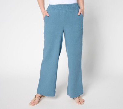 SUNNYLiFE Women's Petite Pants PM Summer Sunset Cotton Gauze Smocked Blue