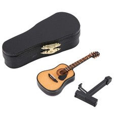 Miniature Guitar Model, Wooden Mini Guitar with Stand and Case, 3.95in Dollho...