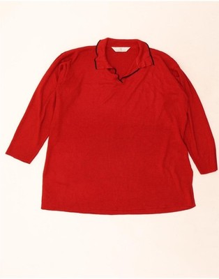 Marks & Spencer Damen Langarm Poloshirt UK 18 XL Rot Gestreift EC62