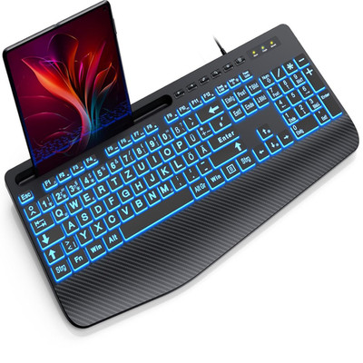 SABLUTE Computertastatur Beleuchtete Tastatur mit großer Schrift 7 Farben