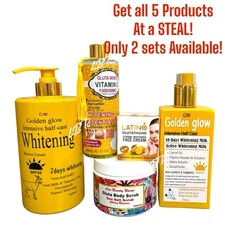 5pc Golden Glow Body Milk +exfoliating shower Gel, Scrub,Face Cream+ Body Oil👌