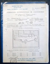 CHRYSLER CG 160 GT FIA Race Specification / Registration Form 1970 FRENCH TEXT