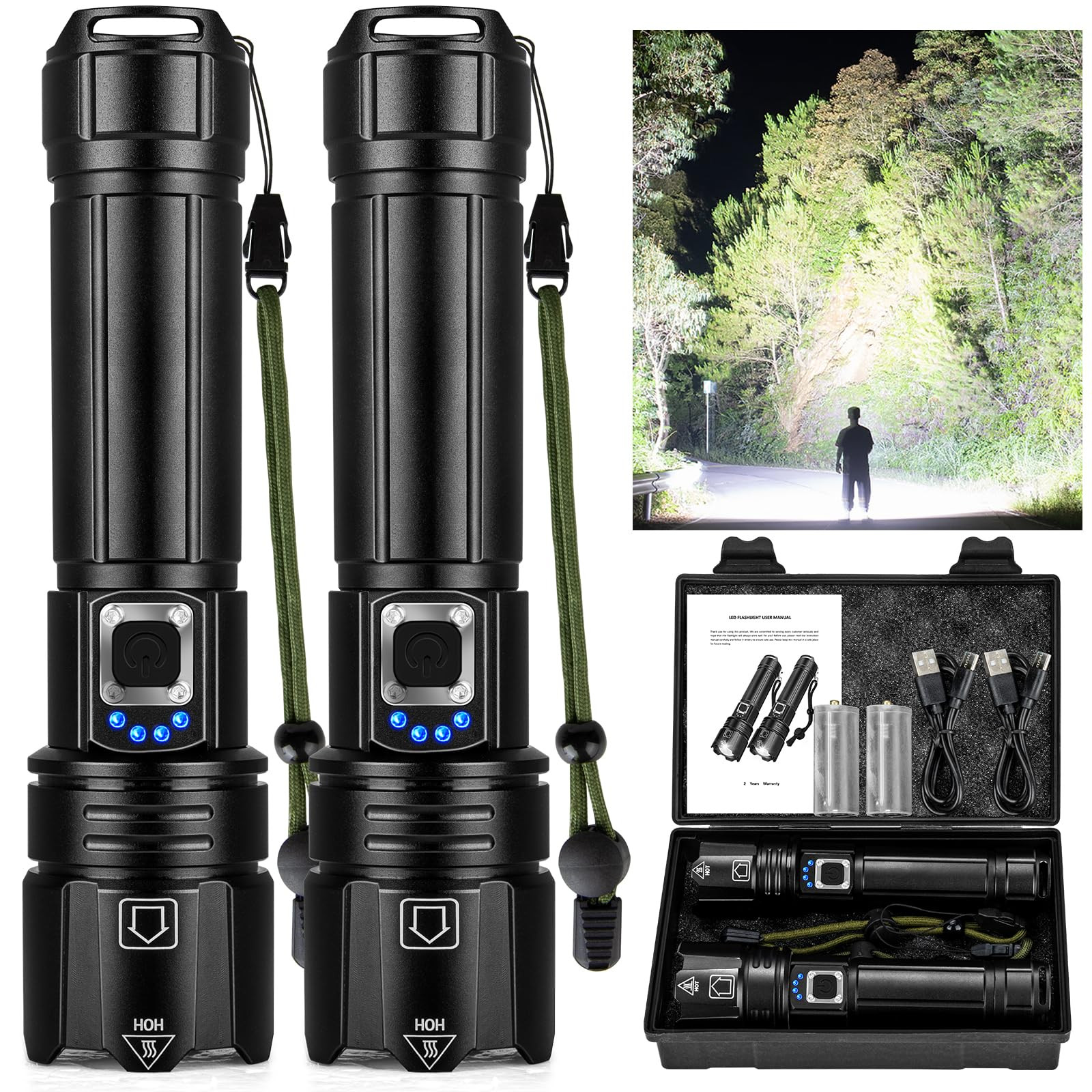 Super Bright 990K Lumens Rechargeable Flashlight 2-Pack