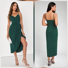 Lulu's Reinette Midi Dress Size XL Dark Green Wedding Guest Date Night Classic
