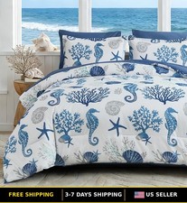 Coastal King Size 7-Piece Comforter Set, Soft Beach Themed Bedding